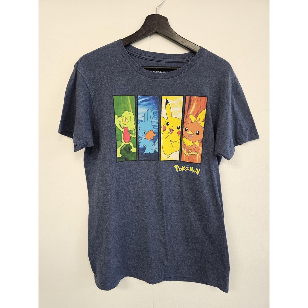 Pokemon‎ Shirt Mens Medium Blue Pikachu Mudkip Torchic Treecko Graphic Tee Anime